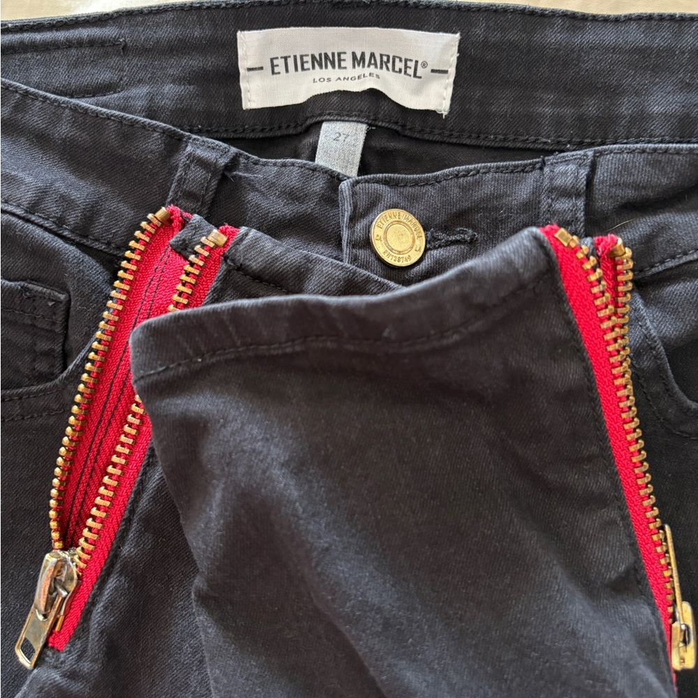 Etienne Marcel | Black Moto Pants with Red Zippers | size 27